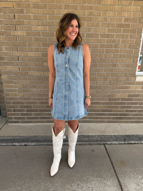 Sleeveless Button Up Denim Dress
