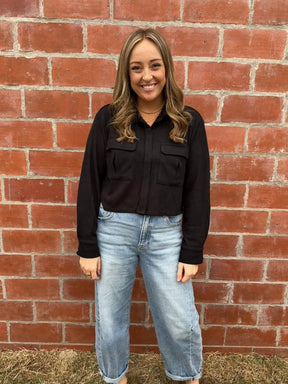 Black Crop Button Up