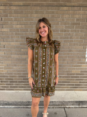 Olive Floral Mini Dress