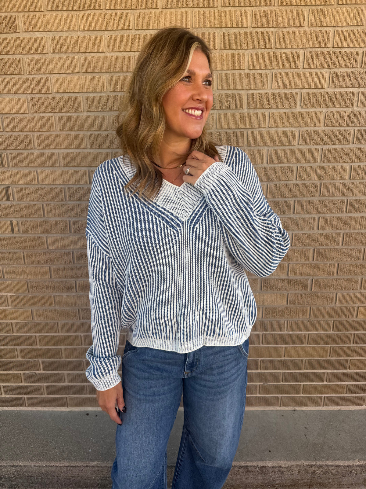 Blue Skies Ahead V Neck Sweater