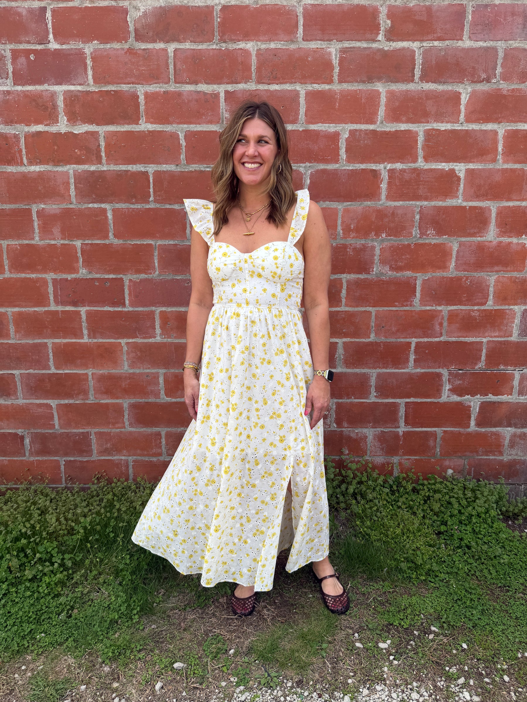 Yellow Floral Midi Dress
