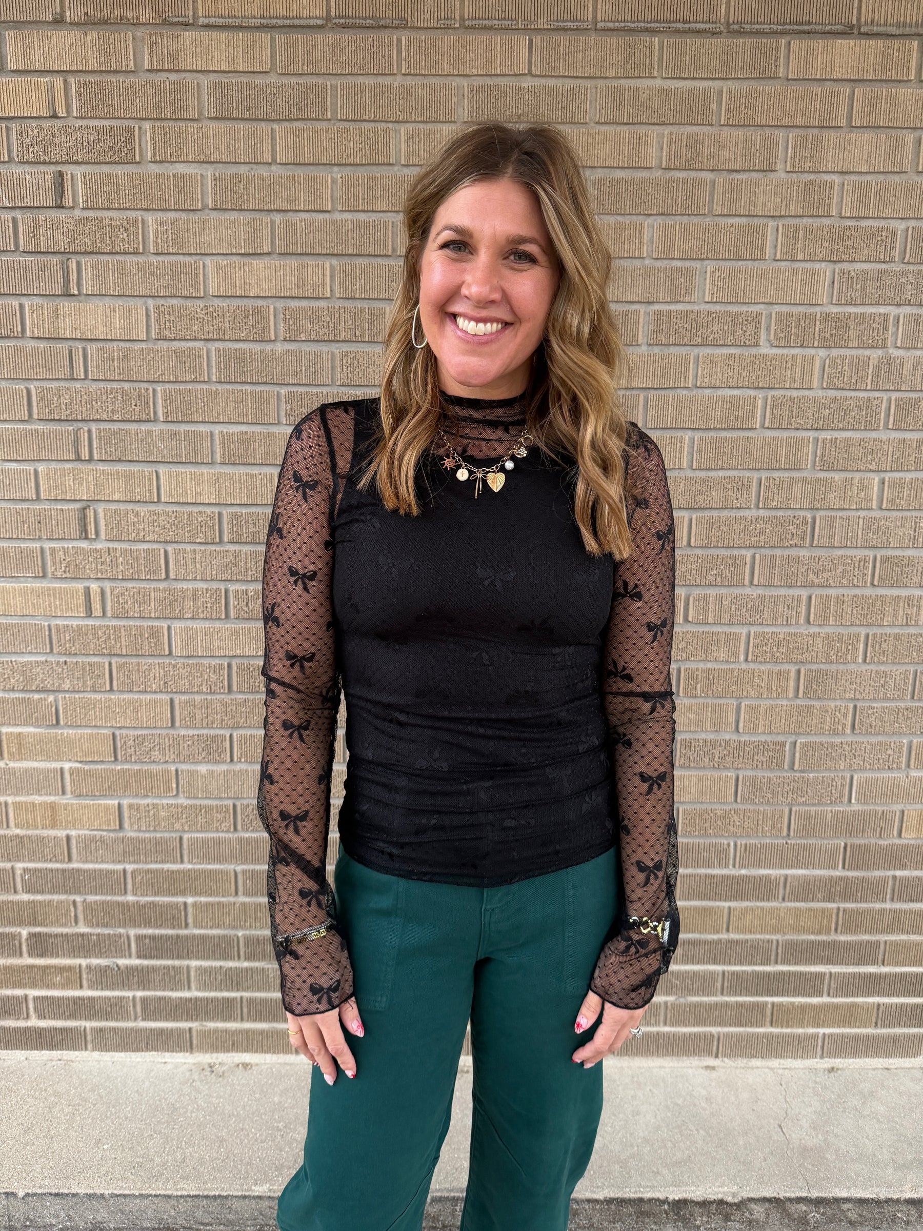 Black Bows Lace Layering Top