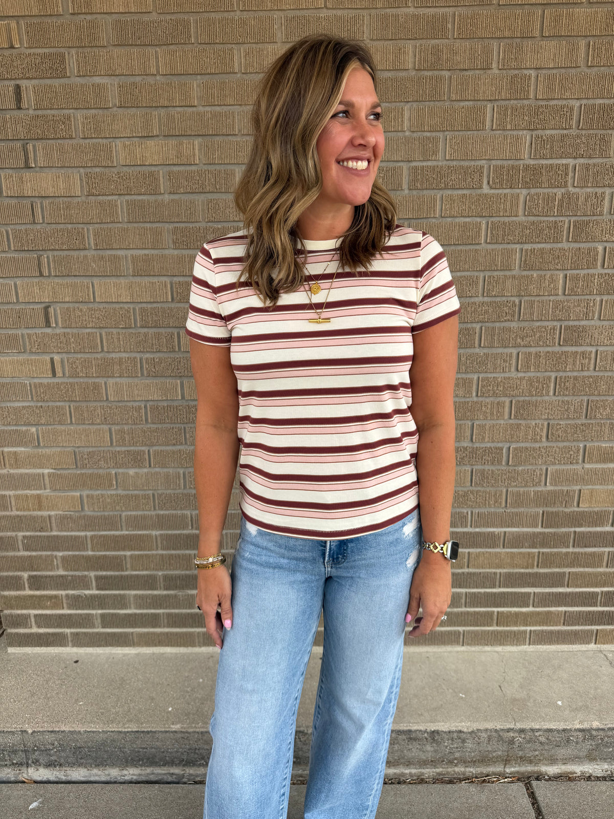 Asher Tee - Pink Burgundy Stripe