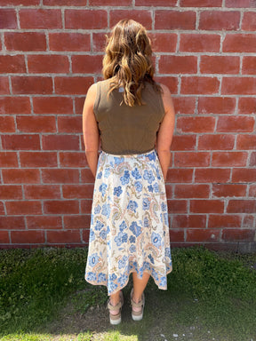 Boho Babe Blue Floral Midi Skirt