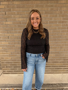 Black Rhinestone Lace Top