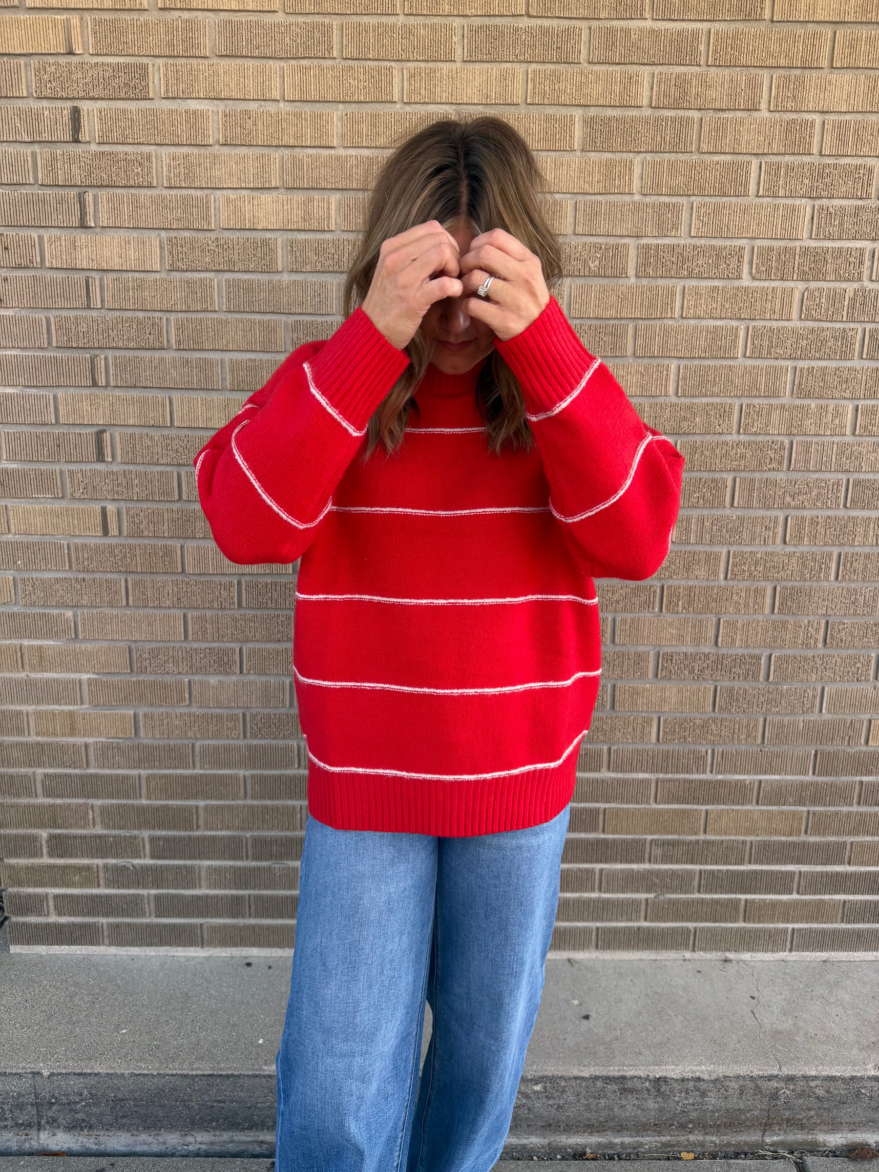 Oversized Wide-Stripe Sweater-Red
