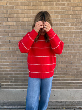 Oversized Wide-Stripe Sweater-Red