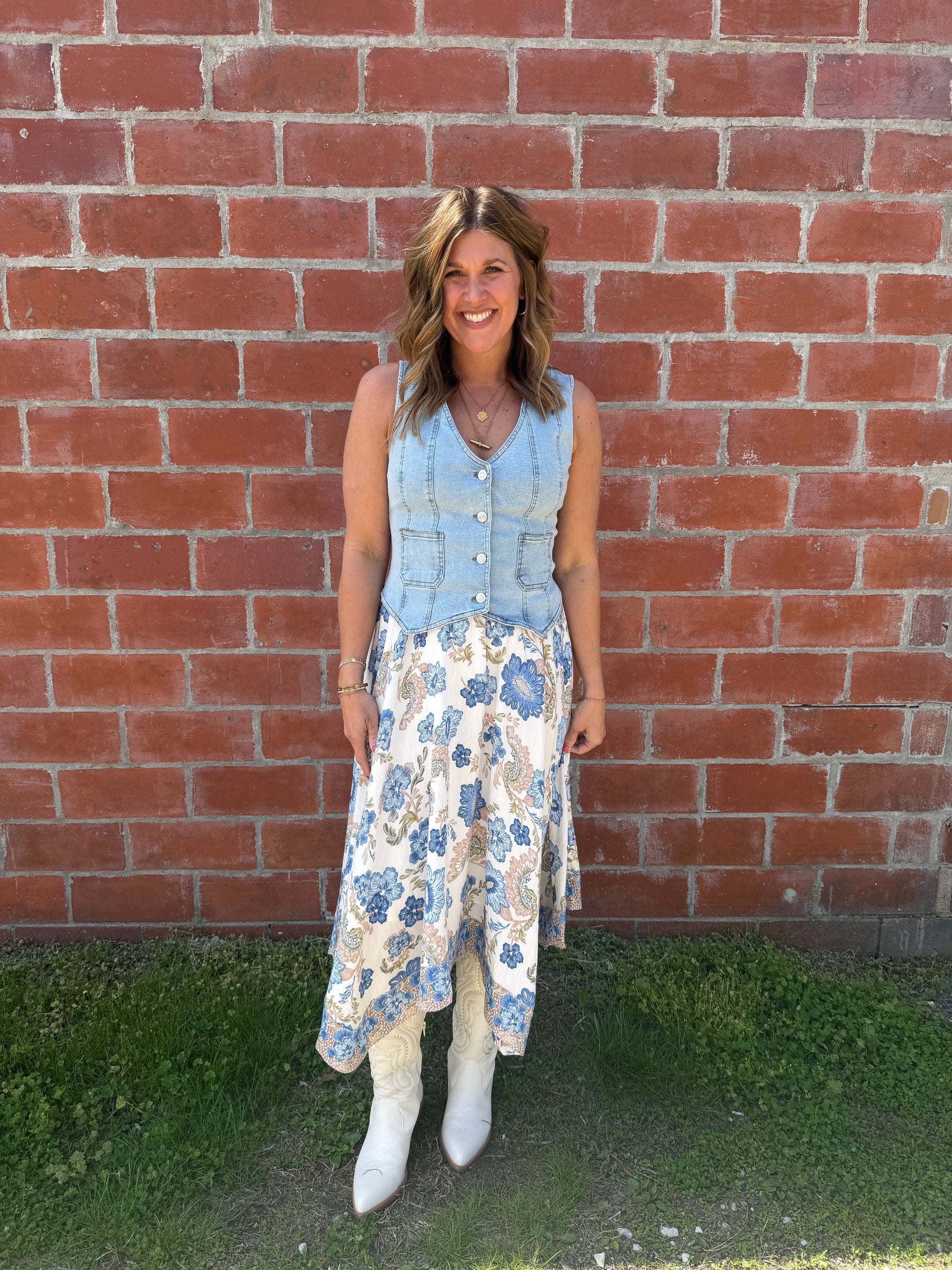 Boho Babe Blue Floral Midi Skirt