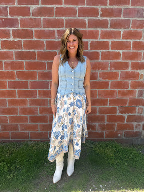 Boho Babe Blue Floral Midi Skirt
