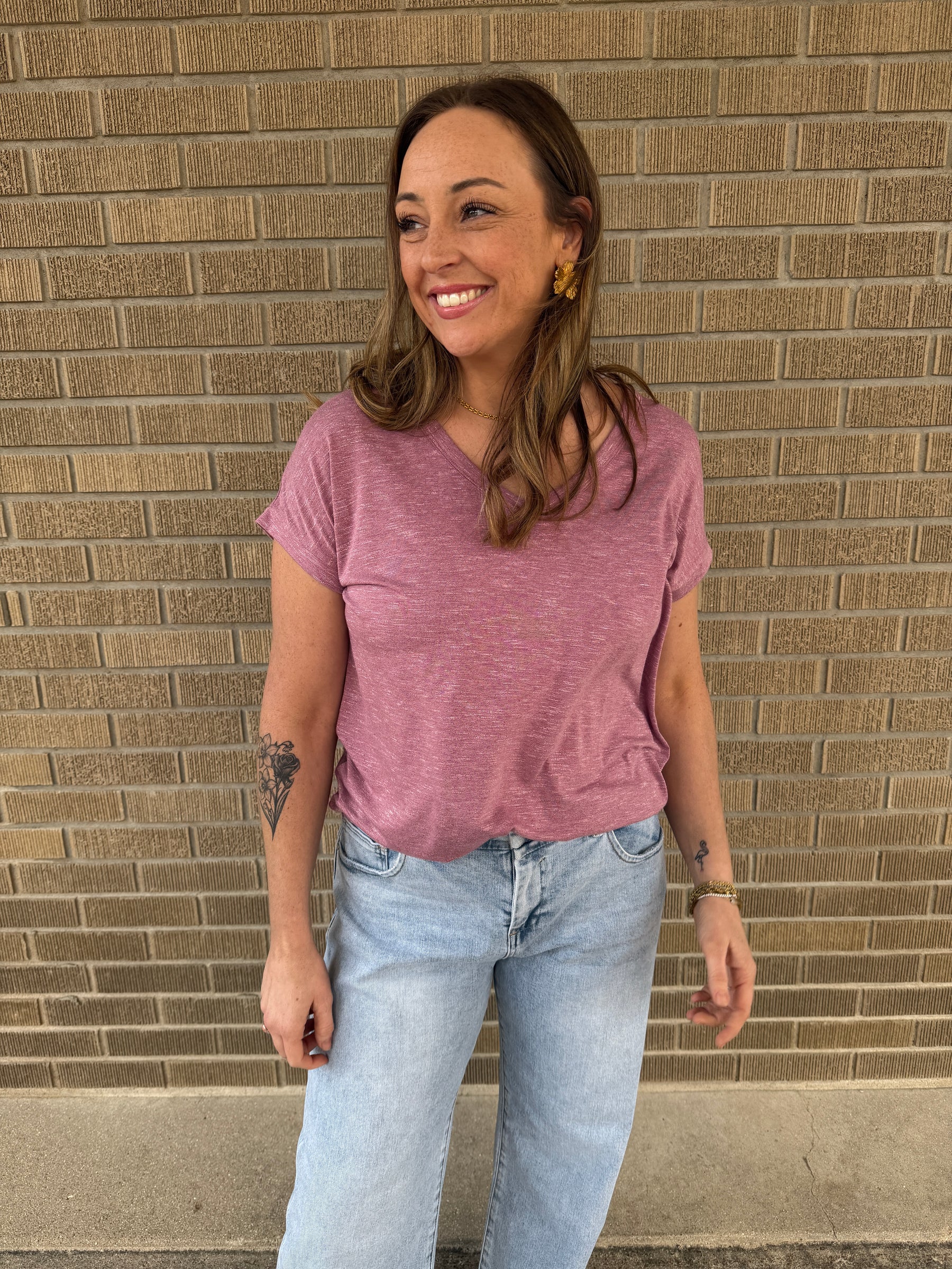 Mauve V Neck Tee