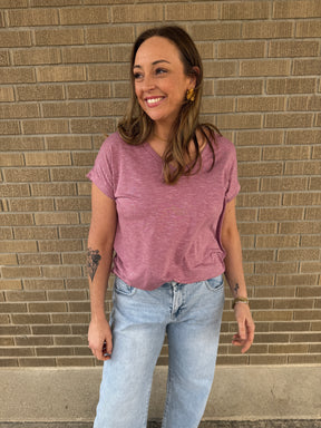Mauve V Neck Tee