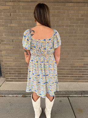 Blue and Yellow Floral Dress