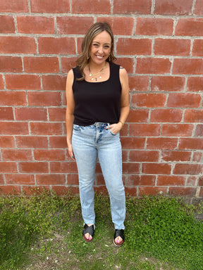 Black Square Neck Cloudy Knit Tank