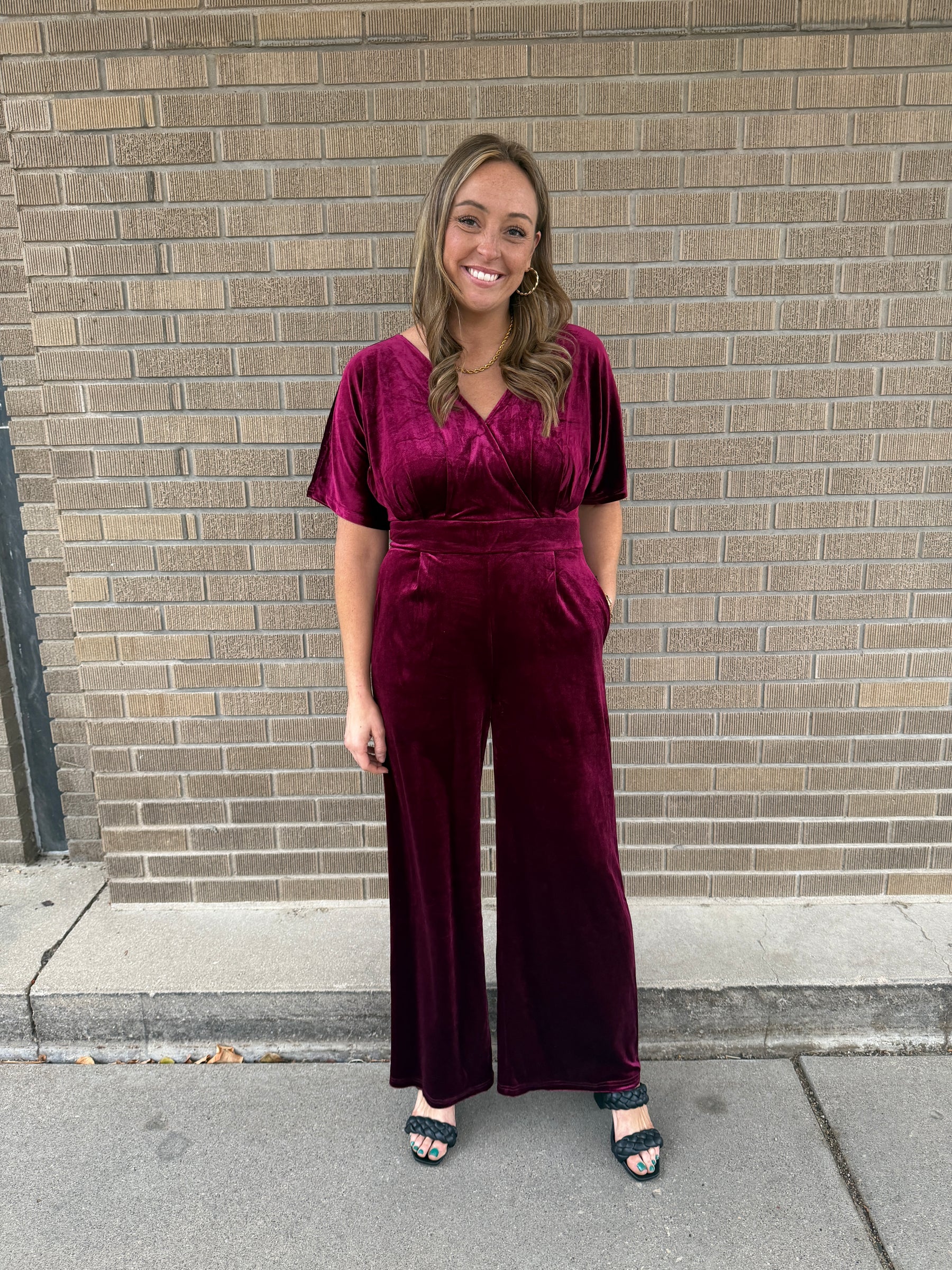 Burgundy Velvet Jumpsuit