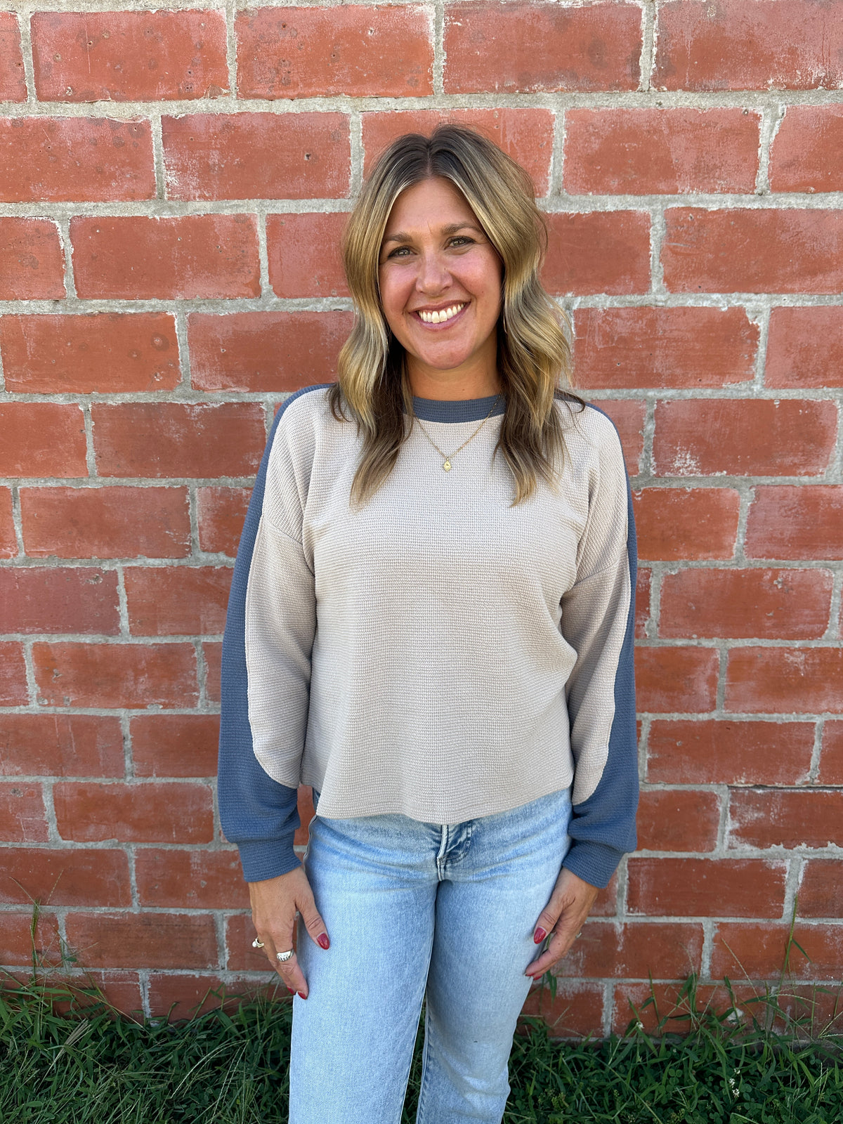 Cloudy Knit Color Block - Denim