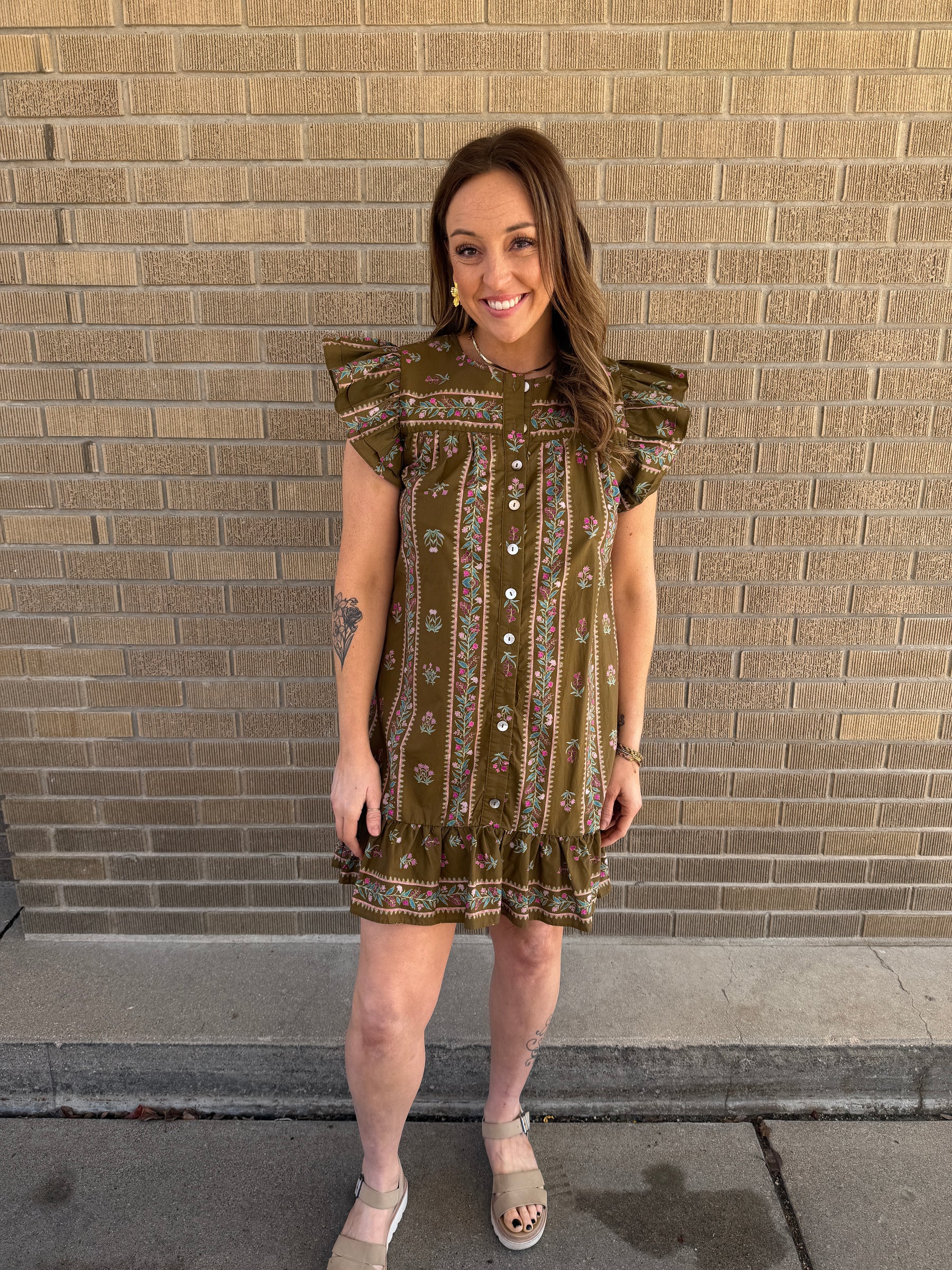 Olive Floral Mini Dress