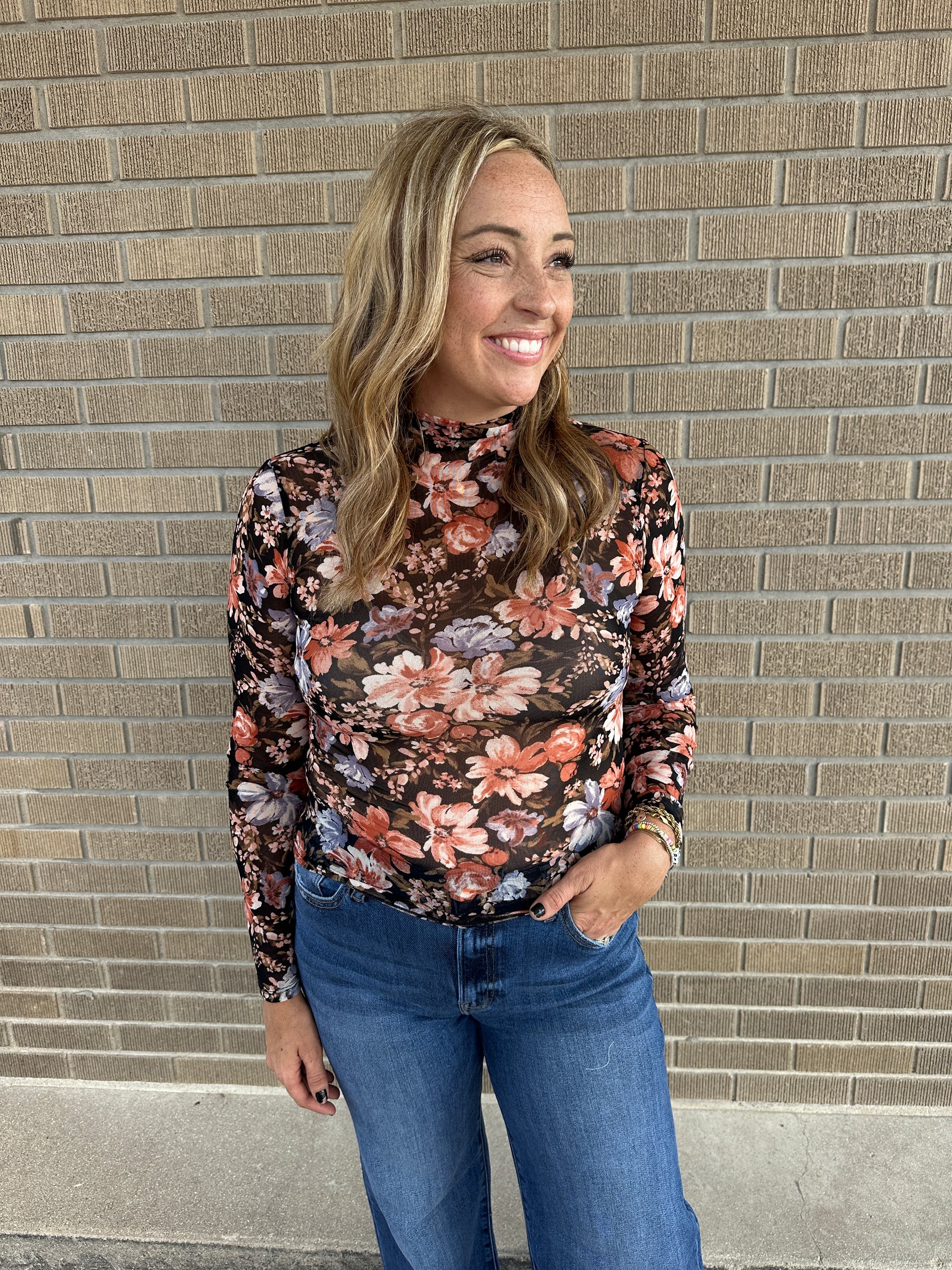 Floral Mesh Top - Black