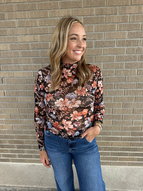 Floral Mesh Top - Black