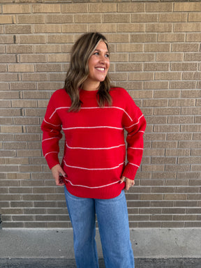 Oversized Wide-Stripe Sweater-Red