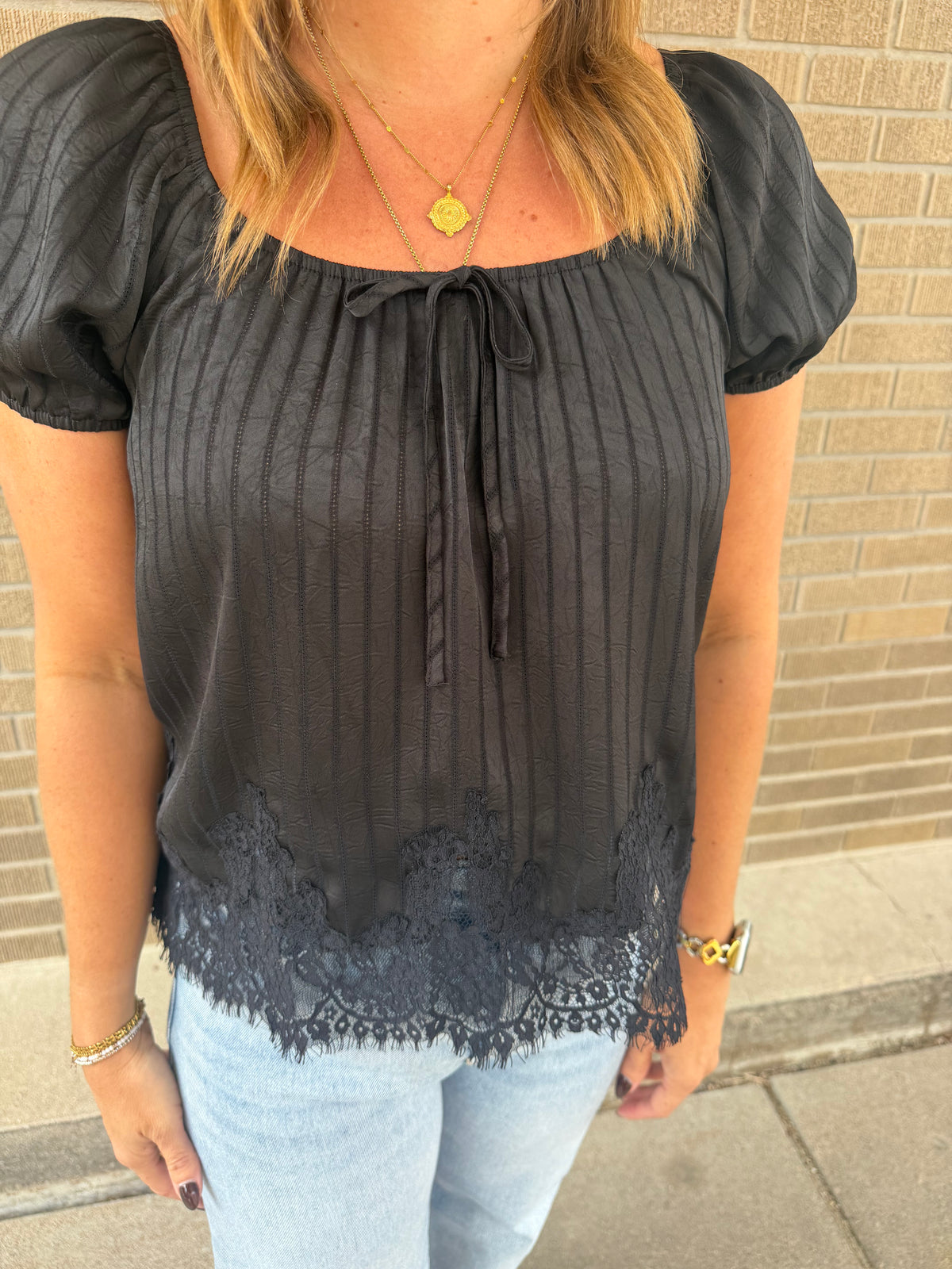 Lace Trim Blouse - Black