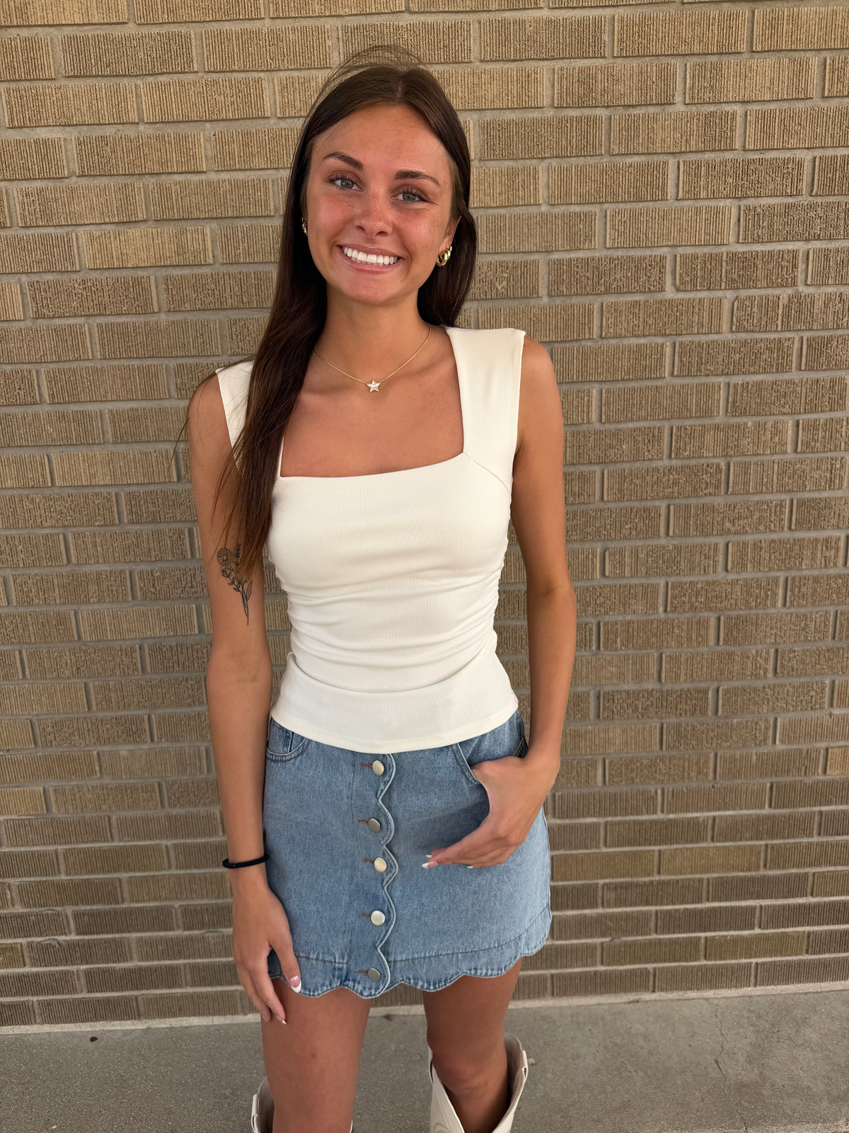 Cream Square Neck Top