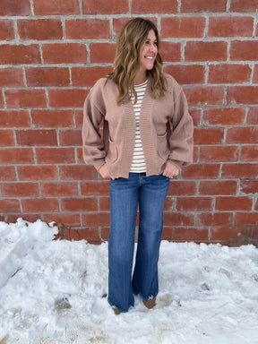 Waffle Knit Cardigan - Taupe