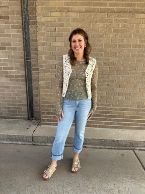 Floral Mesh Long Sleeve - Olive