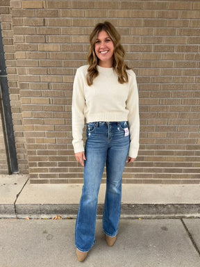 Classic Knit Crop Sweater - Cream