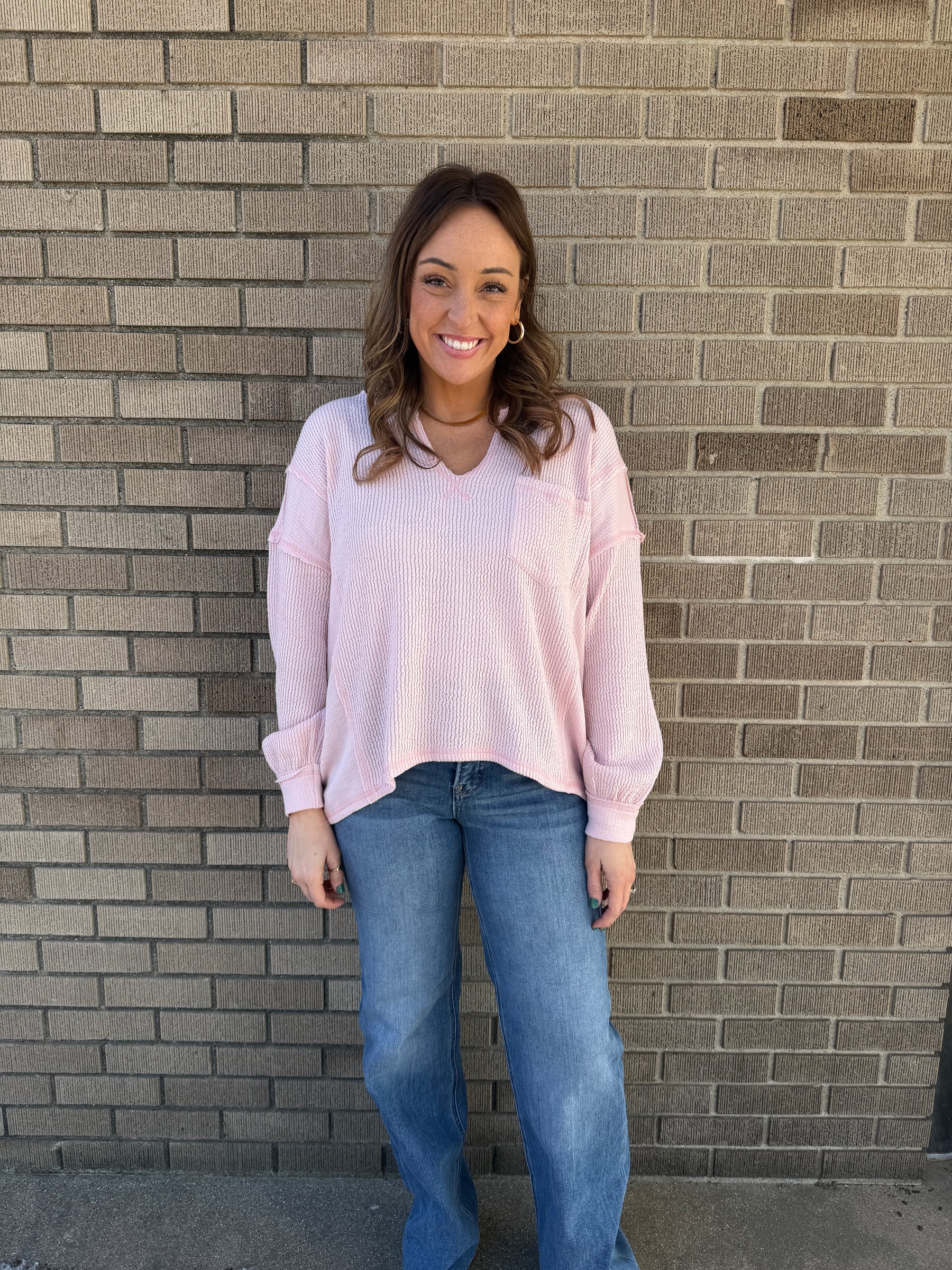 Ribbed Knit Long Sleeve - Light Pink