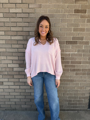 Ribbed Knit Long Sleeve - Light Pink
