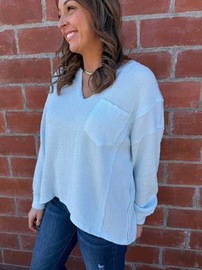 Ribbed Knit Long Sleeve - Baby Blue