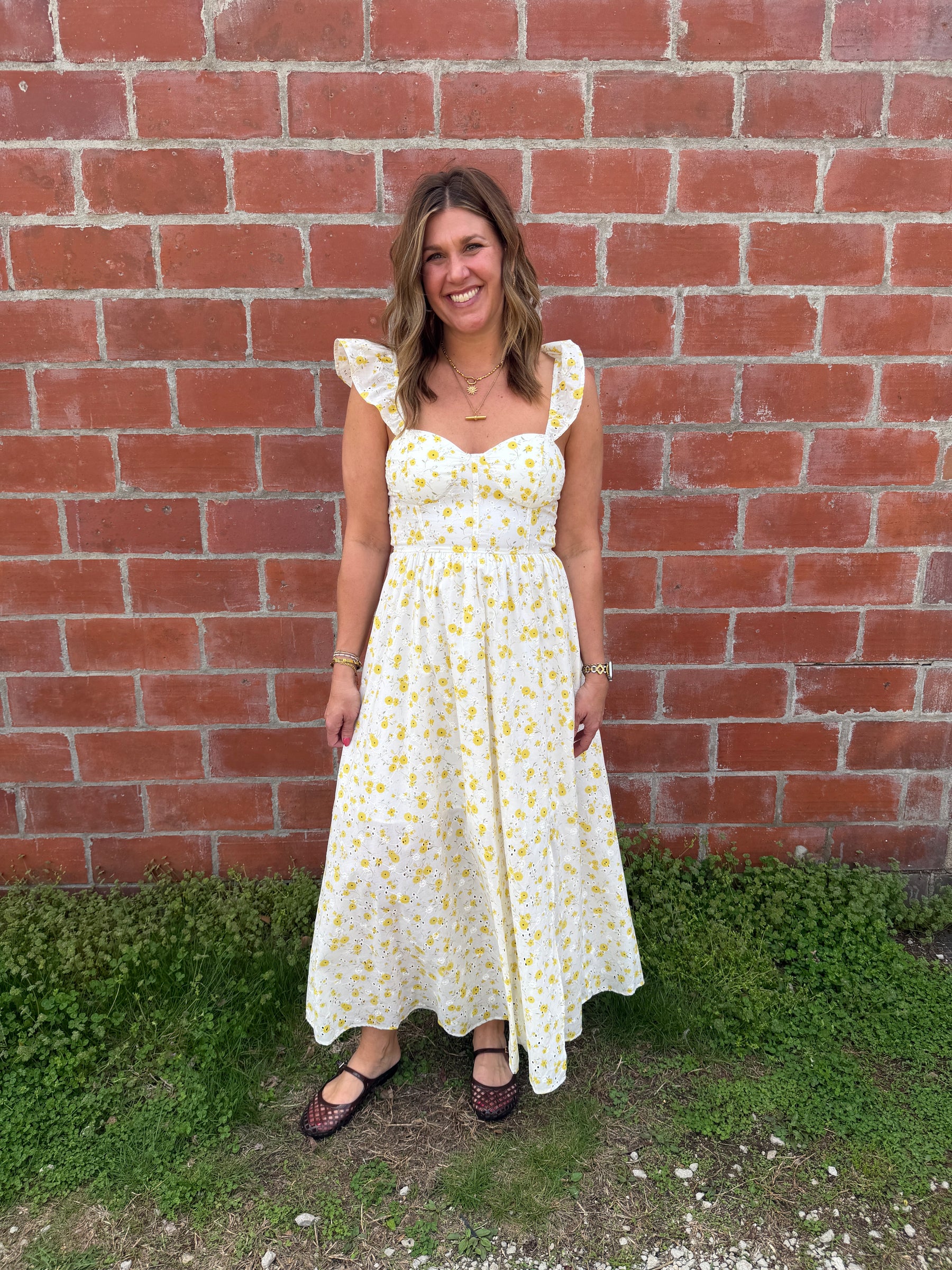 Yellow Floral Midi Dress
