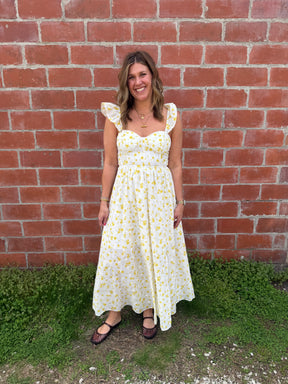 Yellow Floral Midi Dress