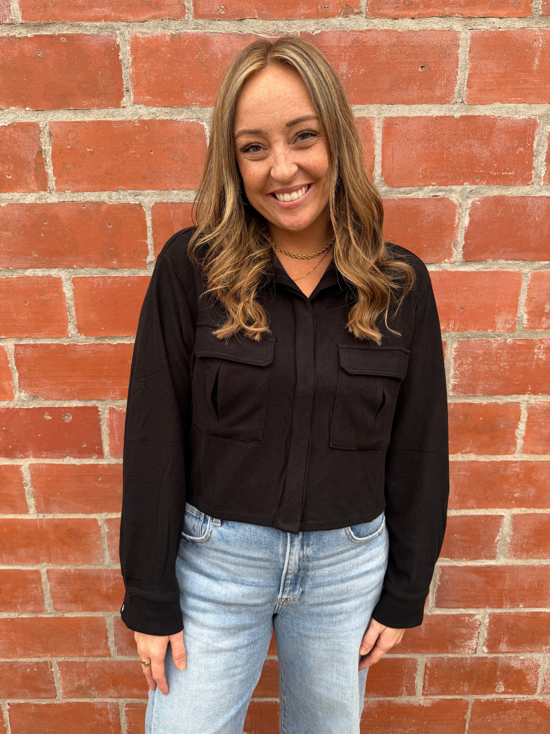 Black Crop Button Up