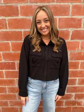 Black Crop Button Up