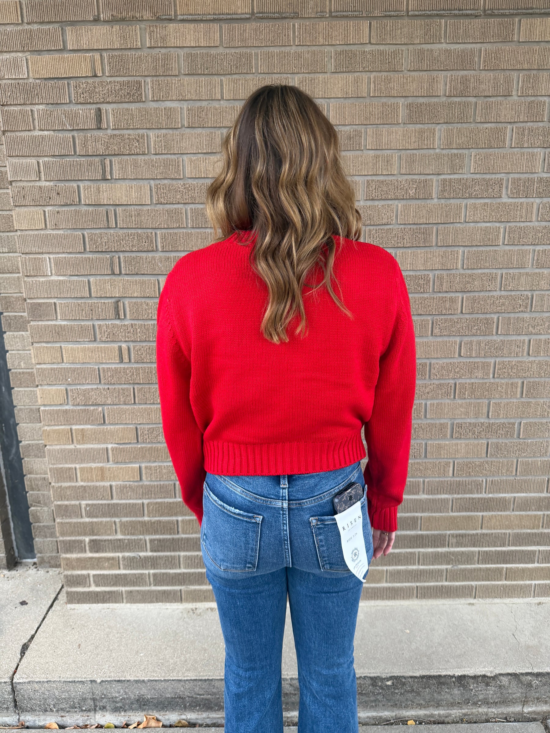 Classic Knit Crop Sweater - Red