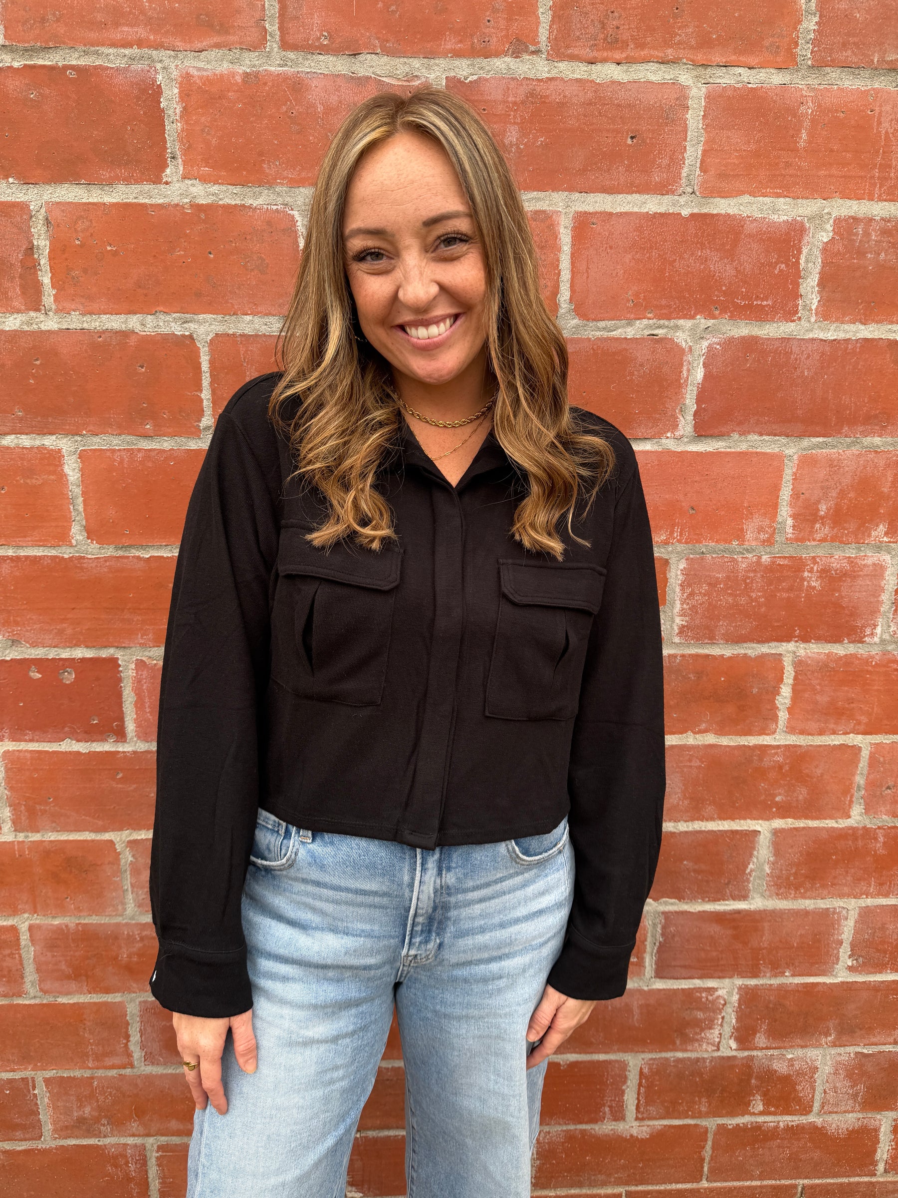 Black Crop Button Up