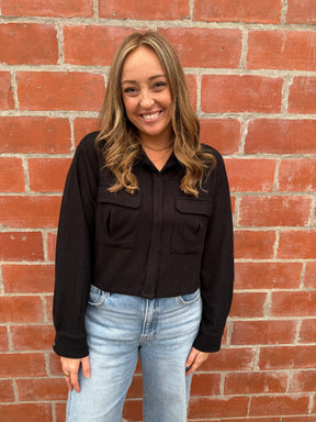 Black Crop Button Up