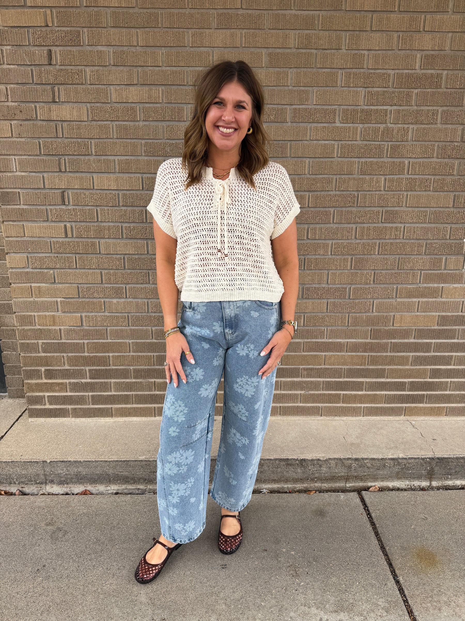Blue Floral Barrel Jeans