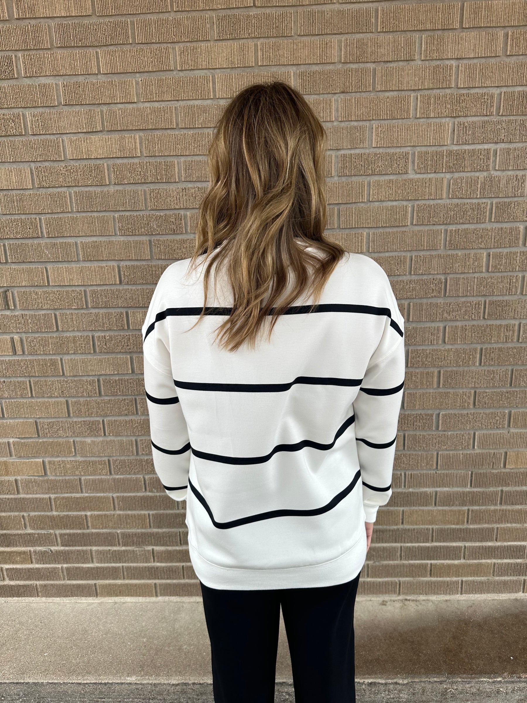 Oversized Martina Top - White with Black Stripe