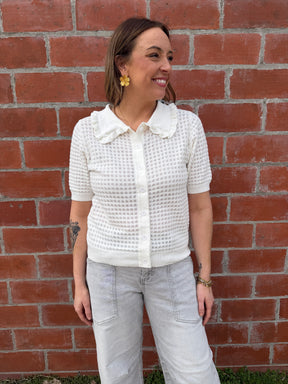 Off White Ruffle Collar Top
