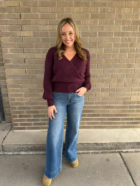 Dark Cherry Split Neck Sweater