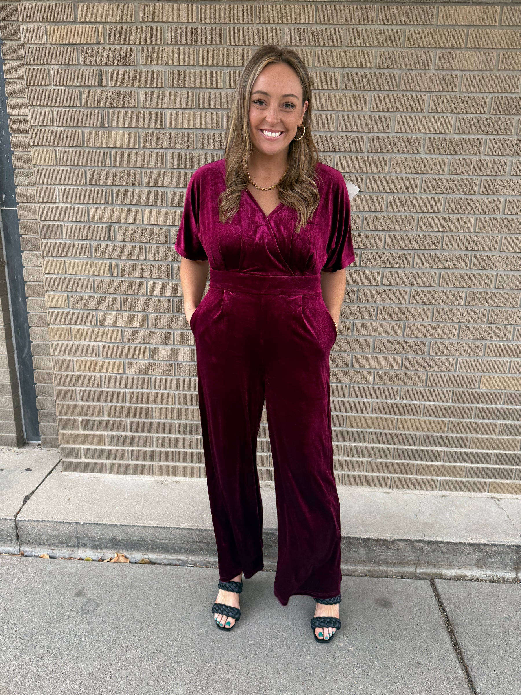 Burgundy Velvet Jumpsuit
