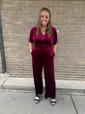 Burgundy Velvet Jumpsuit