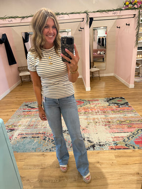 Annie Tee - Cream Blue Stripe