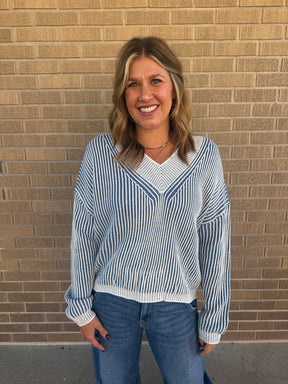 Blue Skies Ahead V Neck Sweater