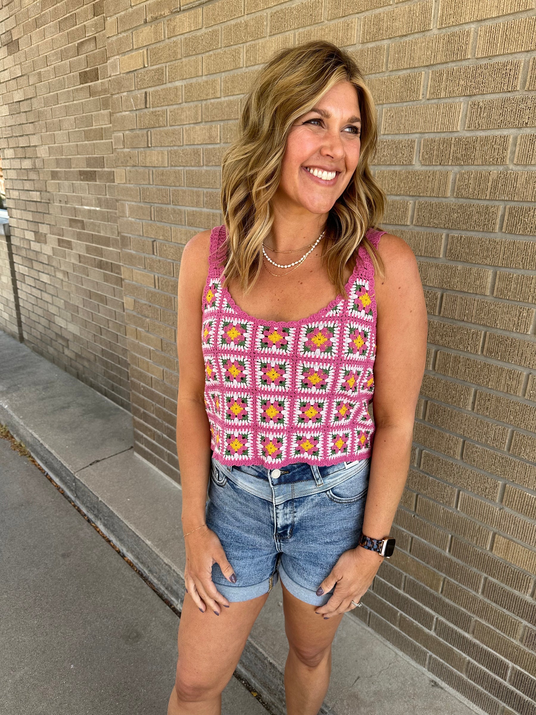 Pink Crochet Tank