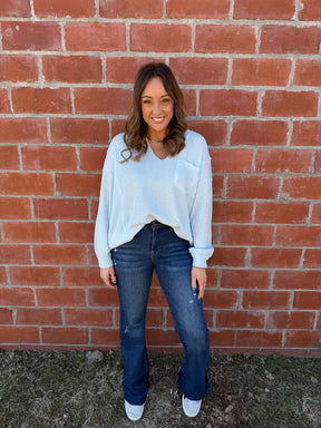 Ribbed Knit Long Sleeve - Baby Blue