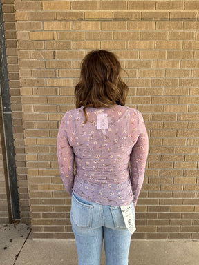 Floral Mesh Long Sleeve - Lavender