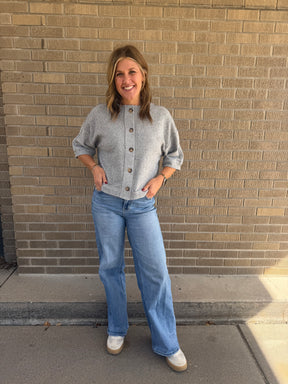 Short Sleeve Cardigan - Gray